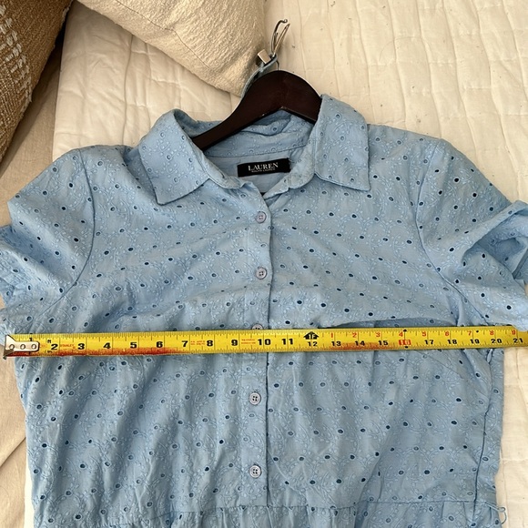 Lauren Ralph Lauren Blue eyelet midi-dress w/ belt, size 14 excellent condition - Picture 10 of 11